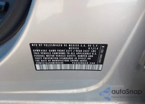 2014 Volkswagen Jetta Gli Edition 30 W/Nav z USA, uszkodzony, nr VIN 3VW4S7AJ4EM260205